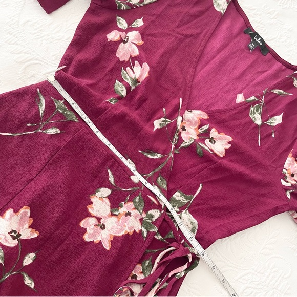NWOT Lulus September Sunsets Burgundy Floral Print Wrap Maxi Dress XSmall - Picture 7 of 7